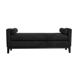 Elegant Upholstered Bench, Daybed, Ottoman With Wood Legs & 2 Bolster Pillows - Black Boucle - Furniture Home Direct
