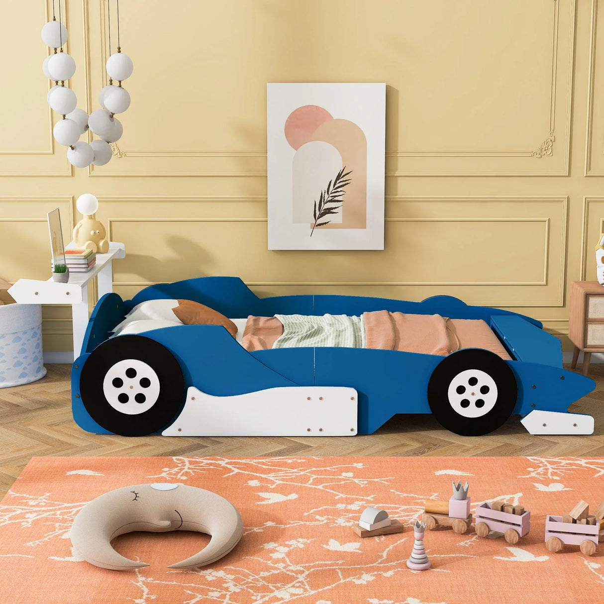 Race Car-Shaped Platform Bed With Wheels - Furniture Home Direct