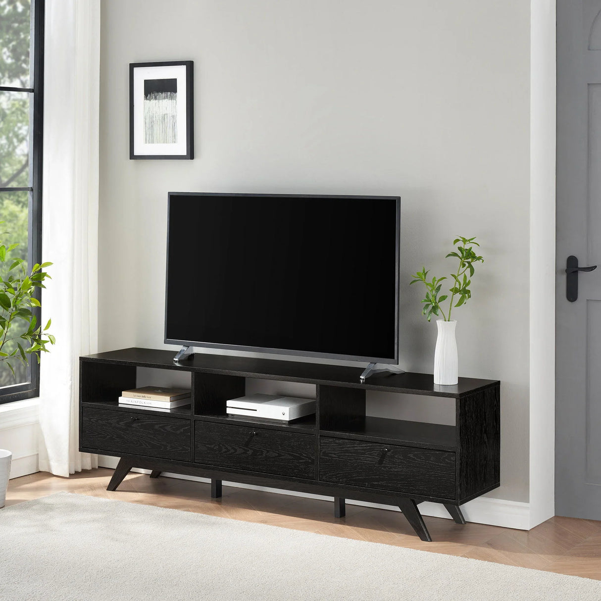 Modern Scandi 3 Door Low Profile TV Stand For TVs Up To 80" - Furniture Home Direct