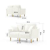 2 PC Velvet Living Room Set Including 2 Love Seats with Four Throw Pillows and Metal legs - Off White - Furniture Home Direct
