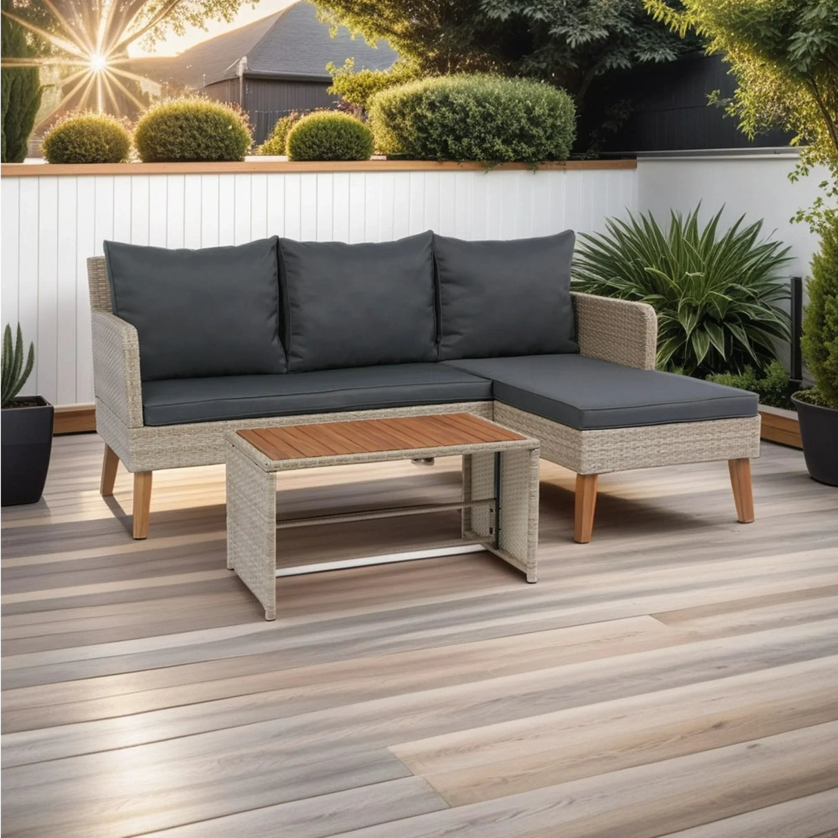 3 Piece Patio Sectional Wicker Rattan Outdoor Furniture Sofa Set Natural Wicker And Cushion - Yellow / Dark Gray - Furniture Home Direct