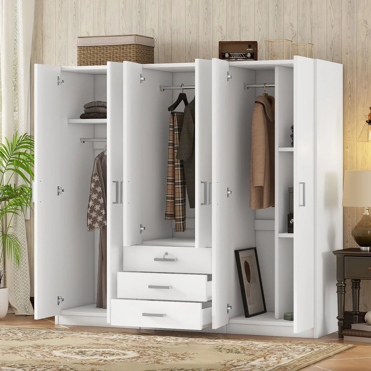 6 Doors Wardrobe Storage For Bedroom, With Big Drawers - Furniture Home Direct