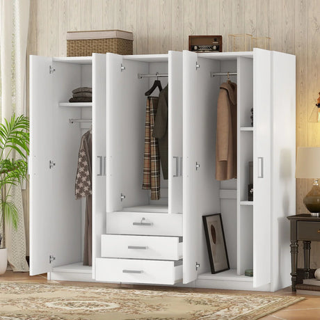 6 Doors Wardrobe Storage For Bedroom, With Big Drawers - Furniture Home Direct