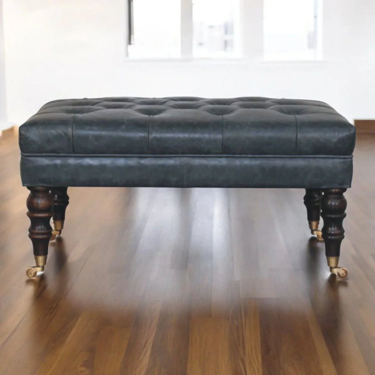 Buffalo - Leather Ottoman With Castor Legs - Furniture Home Direct