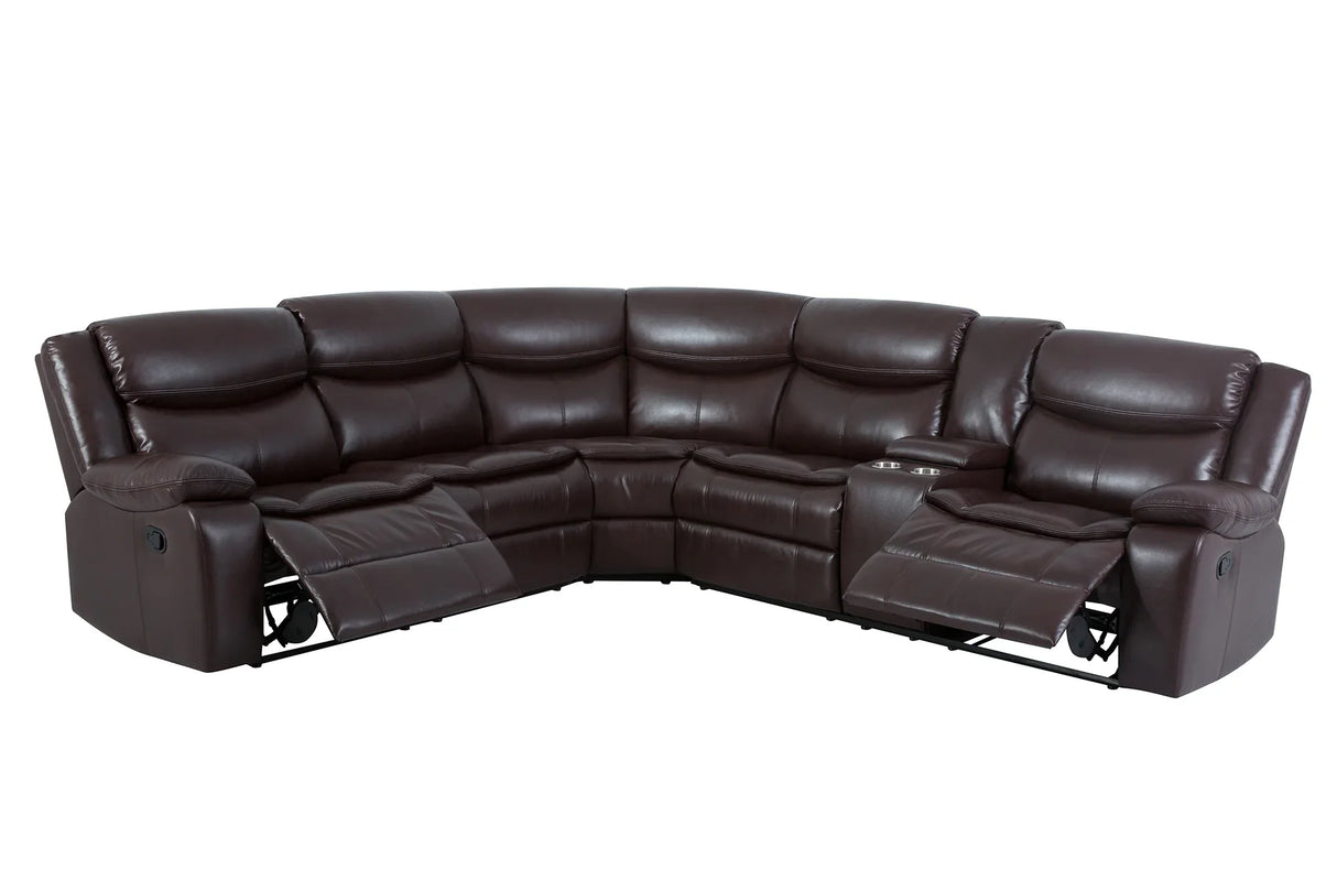 Sectional Sofa Leather Manual Reclining Family Room Brown - Furniture Home Direct