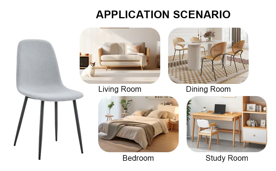 Dining Chair Set Modern Fabric with Metal Legs Gray - Furniture Home Direct
