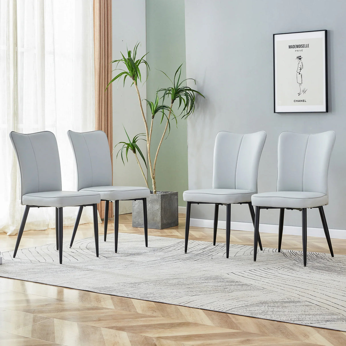 Dining Chairs Upholstered PU Cushions Modern Light Gray - Furniture Home Direct