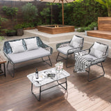 4 Piece Wicker Patio Furniture Set With Tempered Glass Table And Detachable Cushions - Furniture Home Direct