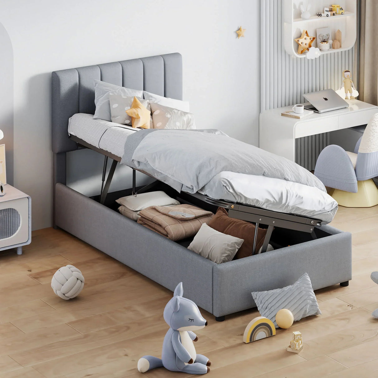Upholstered Platform Bed With A Hydraulic Storage System - Furniture Home Direct