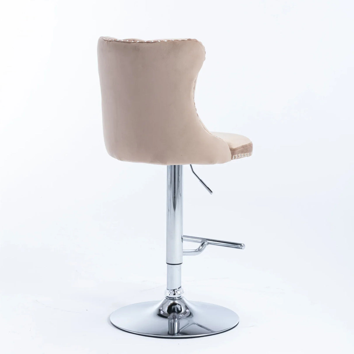 Bar Stool Set Swivel Tufted Velvet Chrome Base Khaki - Furniture Home Direct