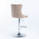Bar Stool Set Swivel Tufted Velvet Chrome Base Khaki - Furniture Home Direct