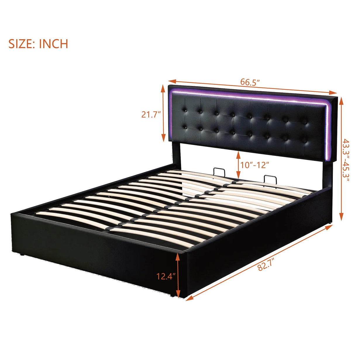 Storage Platform Bed Tufted Upholstered with LED Black - Furniture Home Direct