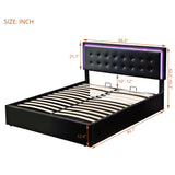 Storage Platform Bed Tufted Upholstered with LED Black - Furniture Home Direct