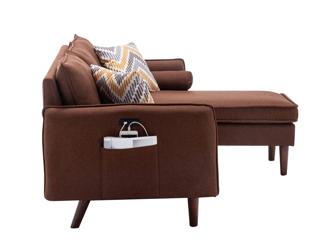 Mia - Sectional Sofa Chaise With USB Charger And Pillows - Furniture Home Direct