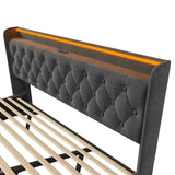 King Bed LED 360 Surround Lighting Storage USB Type C Gray - Furniture Home Direct