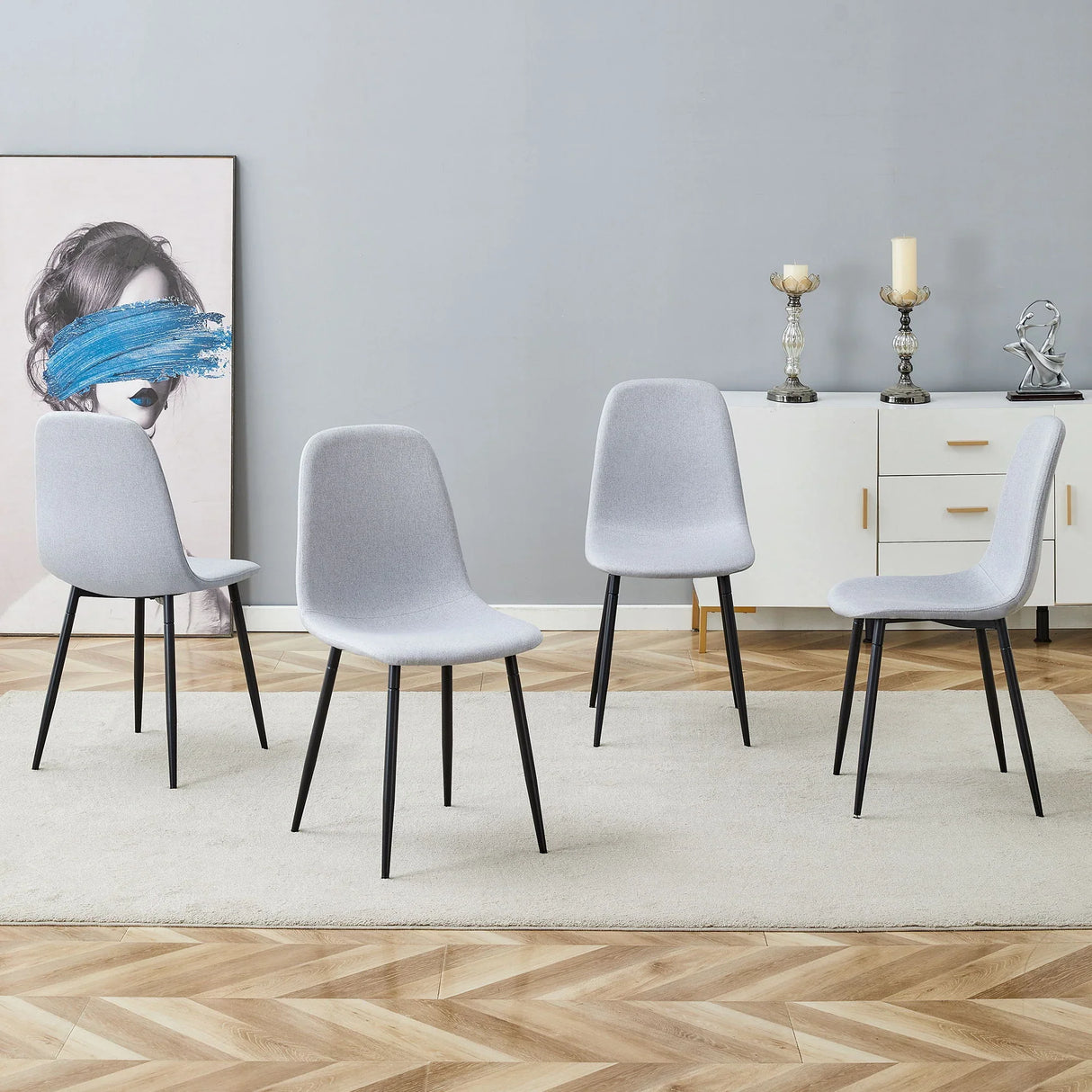 Modern Medieval Style Cushioned Side Chairs Set With Black Metal Legs For Kitchens - Furniture Home Direct