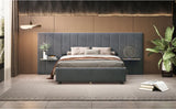 Queen Bed Upholstered Platform With Tall Headboard Gray - Furniture Home Direct