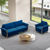 2 Piece Living room Set With Sofa and Chair, Velvet Blue - Furniture Home Direct