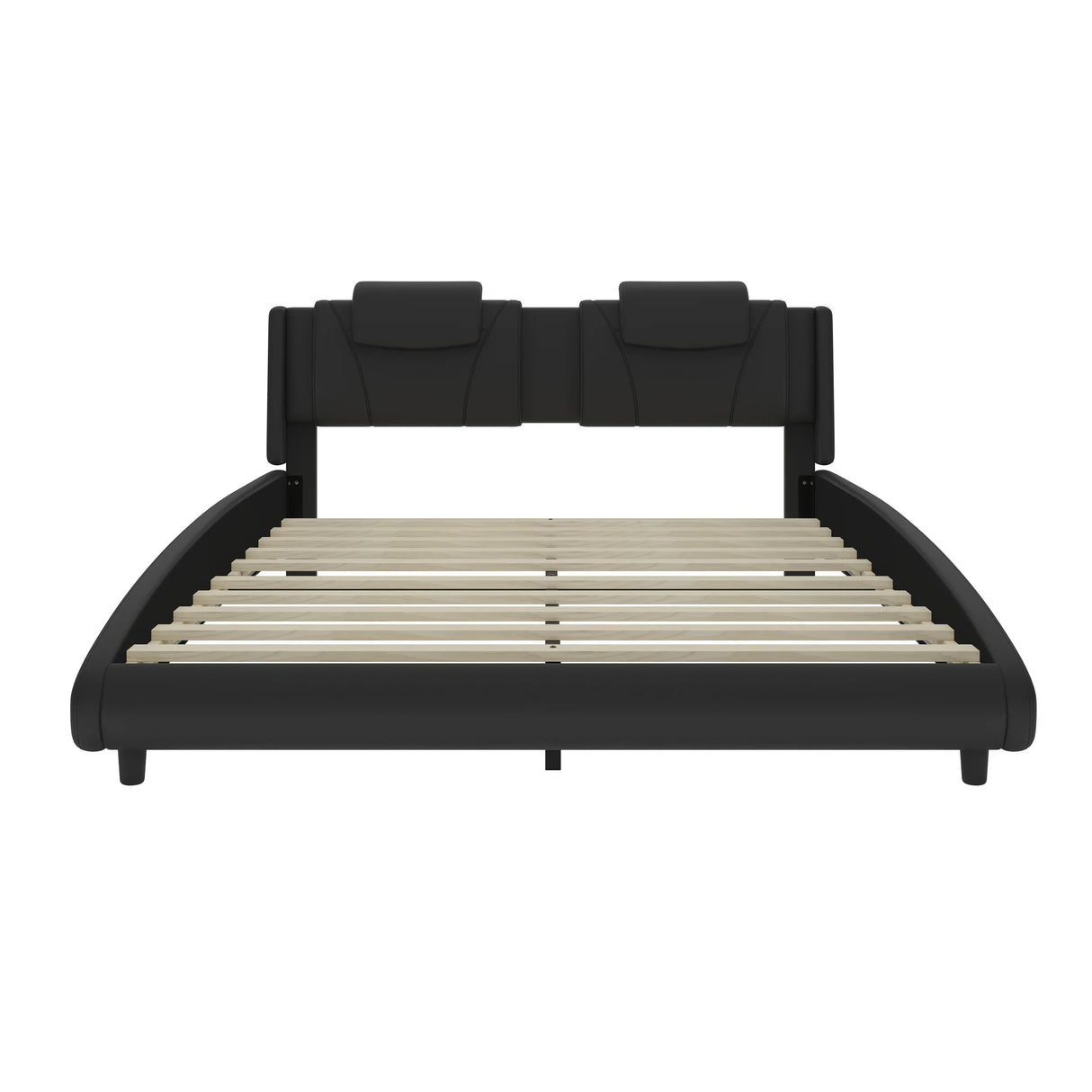Platform Bed Leather Upholstered Headboard LED Black - Furniture Home Direct