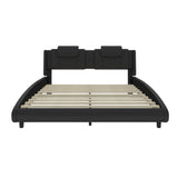 Platform Bed Leather Upholstered Headboard LED Black - Furniture Home Direct