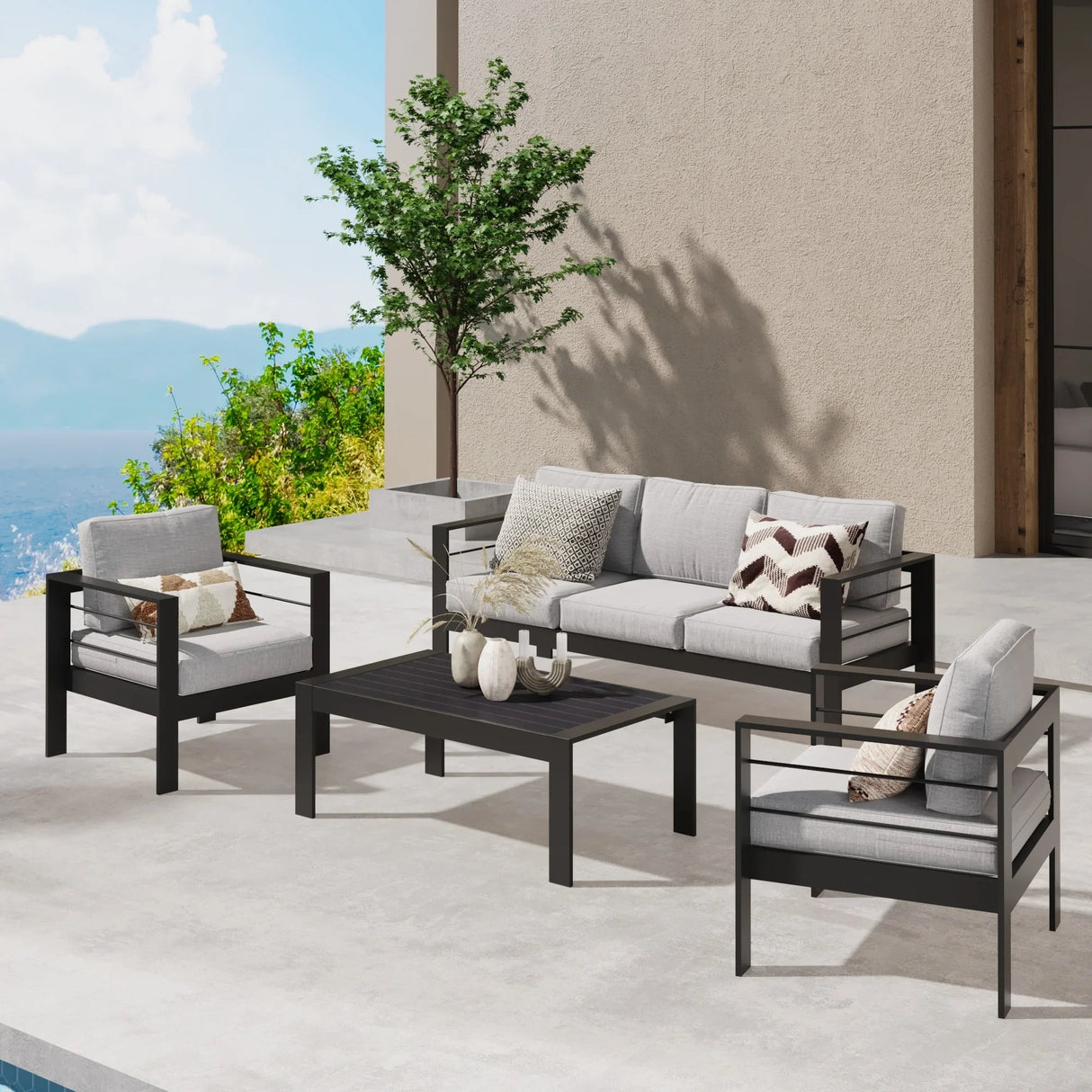 Aluminum Outdoor Sofa - Light Gray - Furniture Home Direct