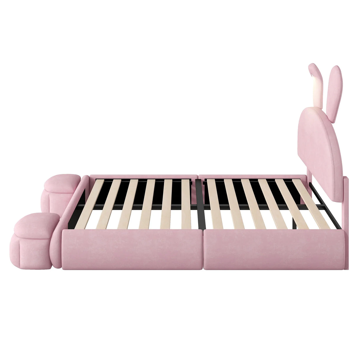 Full Size Upholstered Platform Bed with Cartoon Ears Shaped Headboard and Light, Pink - Furniture Home Direct