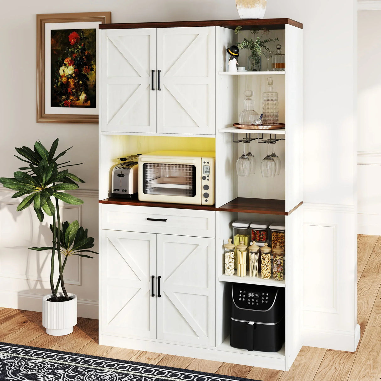 Farmhouse Kitchen Pantry Storage Cabinet - Brown / Antique White - Furniture Home Direct