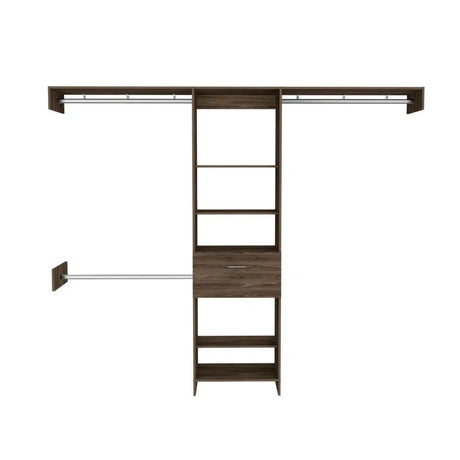 Closet System With Rods Shelves Drawer Modern Dark Walnut - Furniture Home Direct