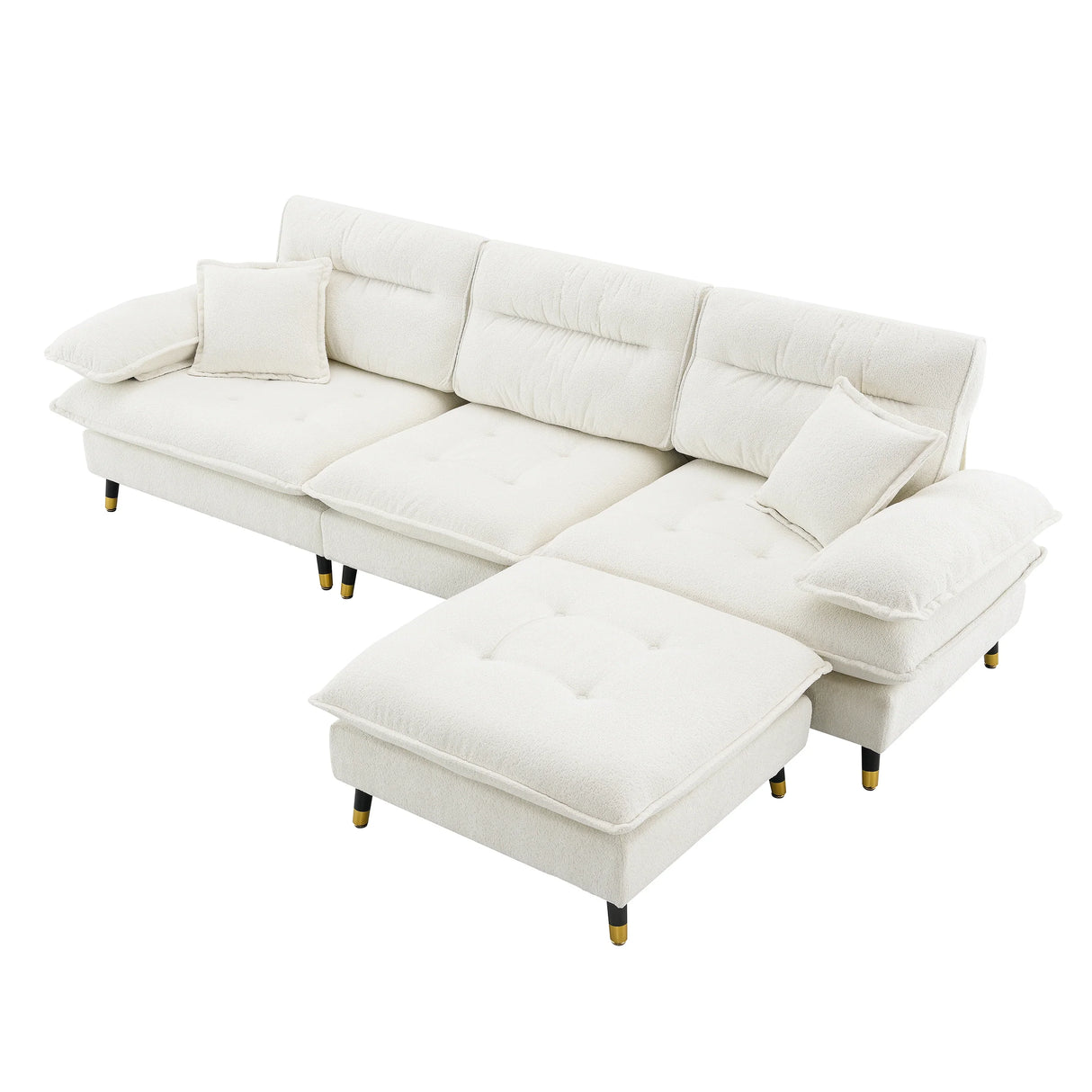L Shaped Sofa Cloud Chenille Fabric Removable Ottoman White - Furniture Home Direct