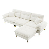 L Shaped Sofa Cloud Chenille Fabric Removable Ottoman White - Furniture Home Direct