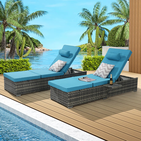 Outdoor Chaise Lounge Two Person Rattan Cushions Light Blue - Furniture Home Direct