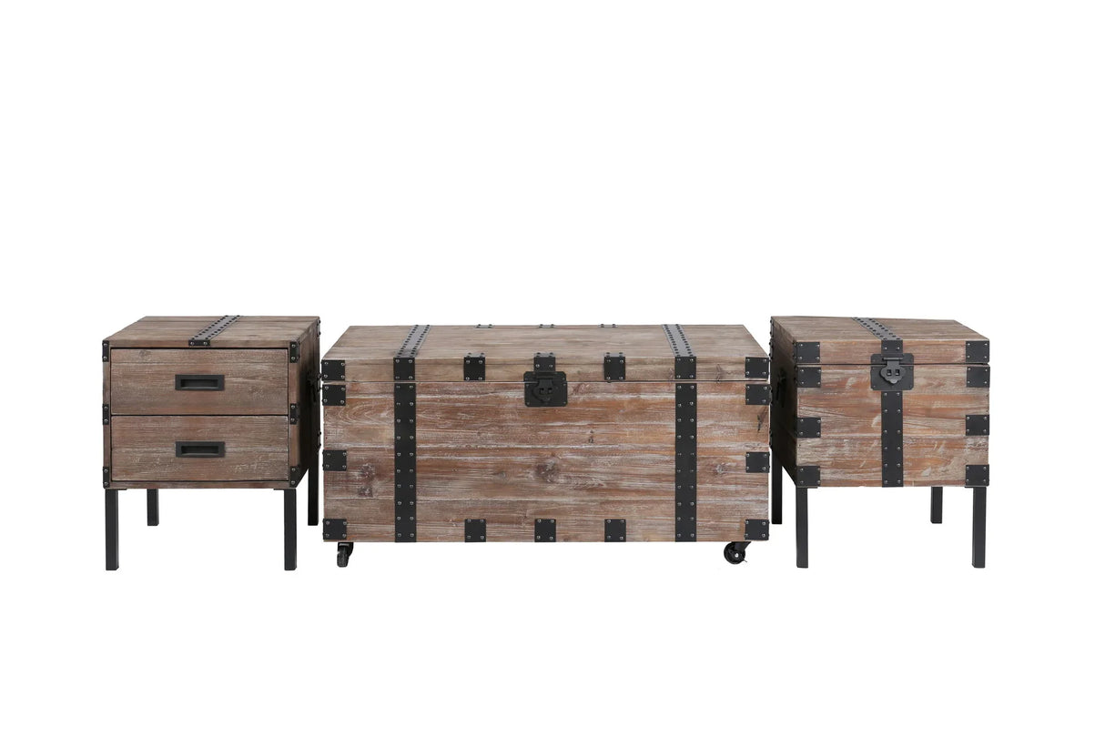 Trunk Table And Side Table With Large Storage Dress Up Your Liviing Room (Set of 3) - Antique Gray - Furniture Home Direct