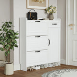 Shoe Cabinet With 4 Doors 1 Drawers, PVC Door With Shape, Large Space For Storage - White - Furniture Home Direct