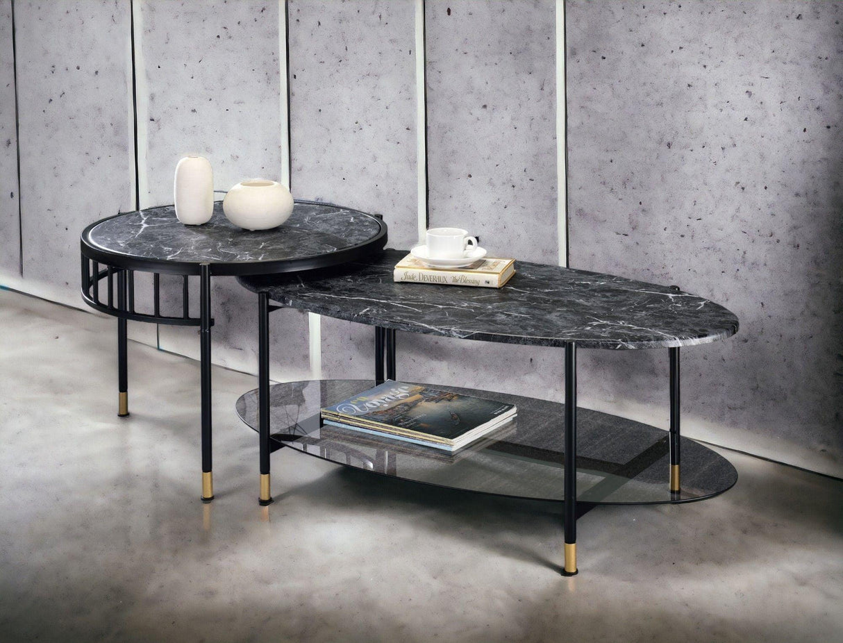Silas - Engineered Stone Top Nesting Table - Black - Furniture Home Direct