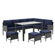7 Piece Outdoor Furniture Set With Waterproof Cushions, Glass Table, And Space Saving Design - Blue - Furniture Home Direct