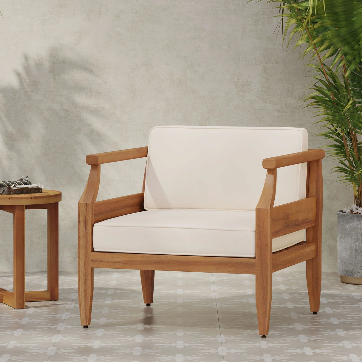 Outdoor Club Chair With Recessed Arms And Cushions