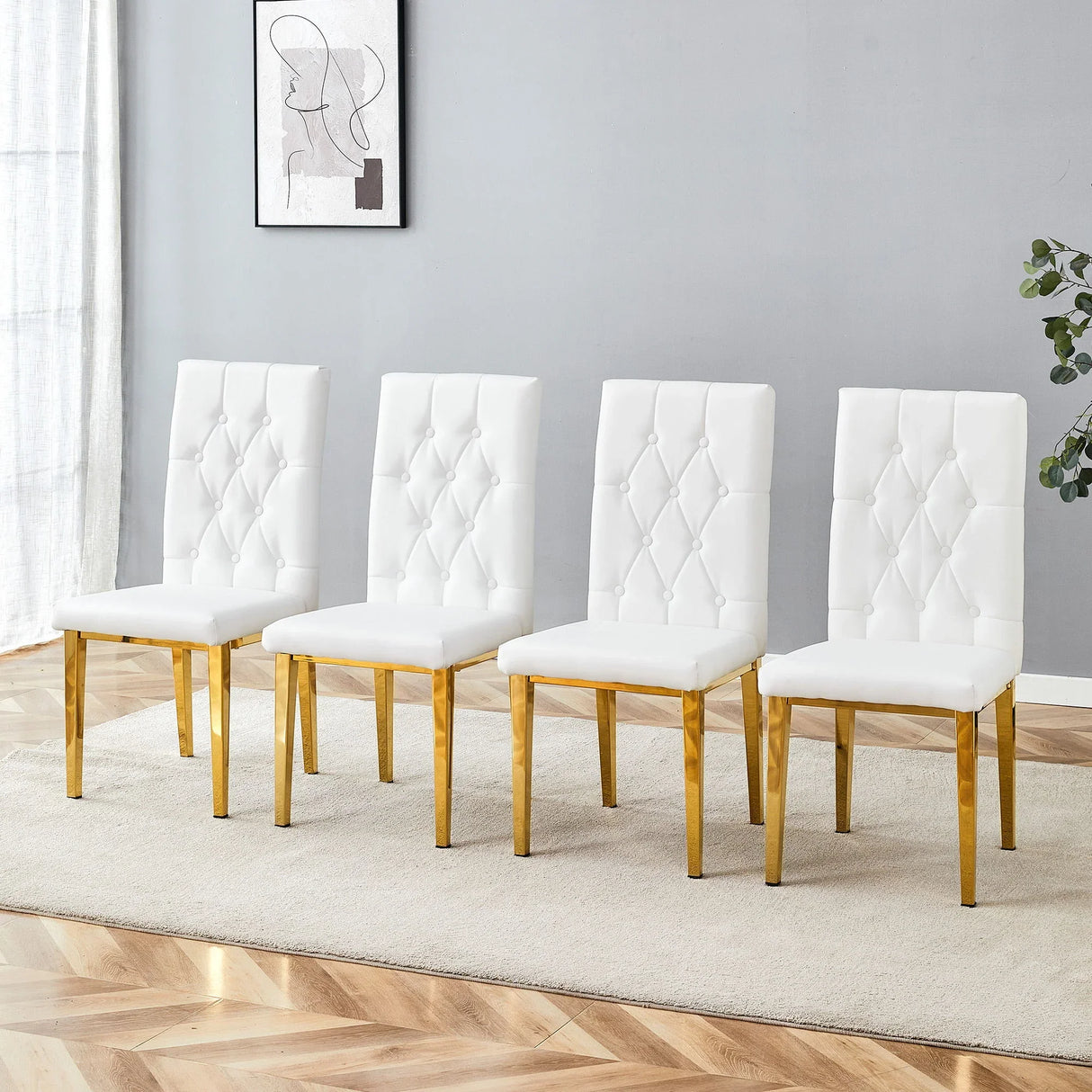 Vintage Style Armless Dining Chairs Set With Grid And Buckle Design - Furniture Home Direct