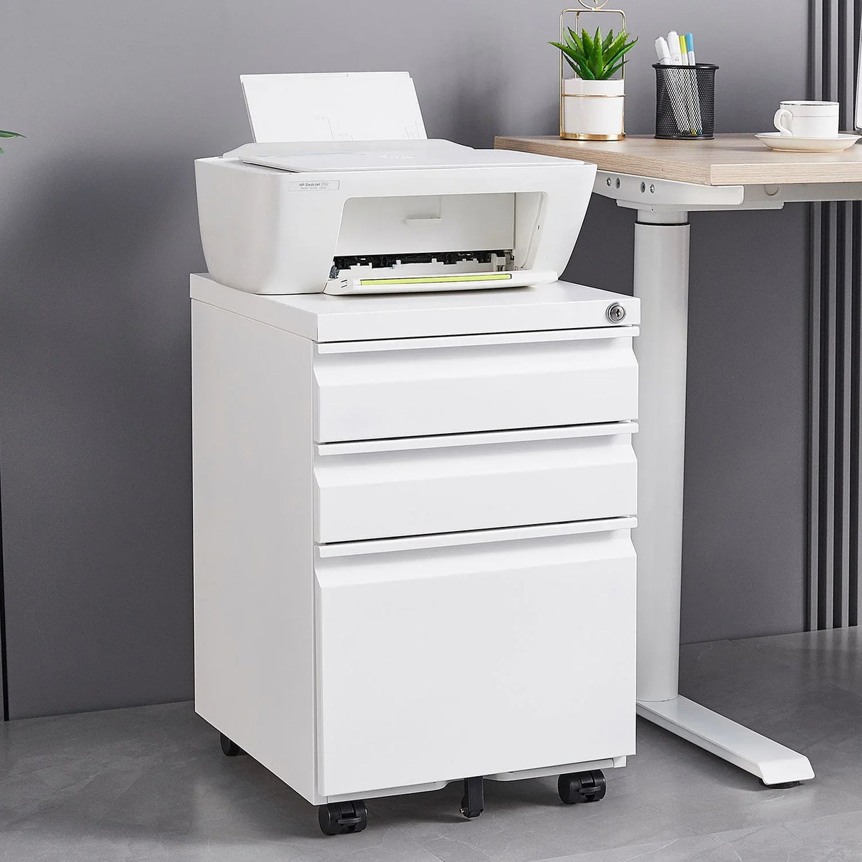 Contemporary Black 3 Drawer Mobile Filing Cabinet With Lock, Metal Office Storage For Legal / Letter Size - Furniture Home Direct