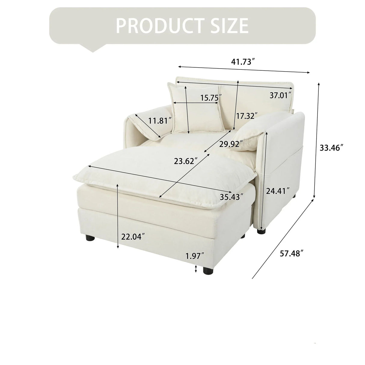 Oversized Chair With Movable Ottoman, Soft Upholstered Lounge Chair - Furniture Home Direct