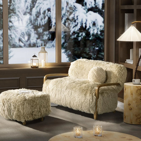 Enchante - Sheepskin Accent Loveseat - Taupe / Natural - Furniture Home Direct