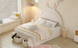 Rabbit-Shaped Bed for Kids Upholstered Full-Size White - Furniture Home Direct