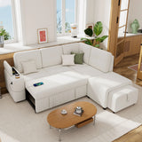Pull-Out L-Shaped Sectional Sofa With Movable Ottoman And Stool, Large Storage Space, A Cup Holder, And 2 USB Ports For Living Room - Furniture Home Direct