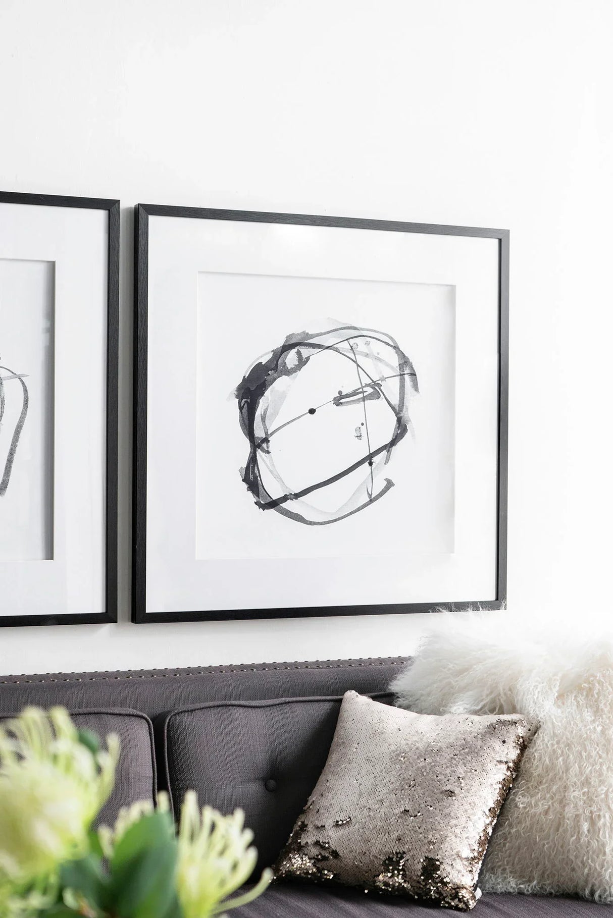 Modern Abstract Wall Art, Square Framed Wall Art (Set of 2) - Black - Furniture Home Direct
