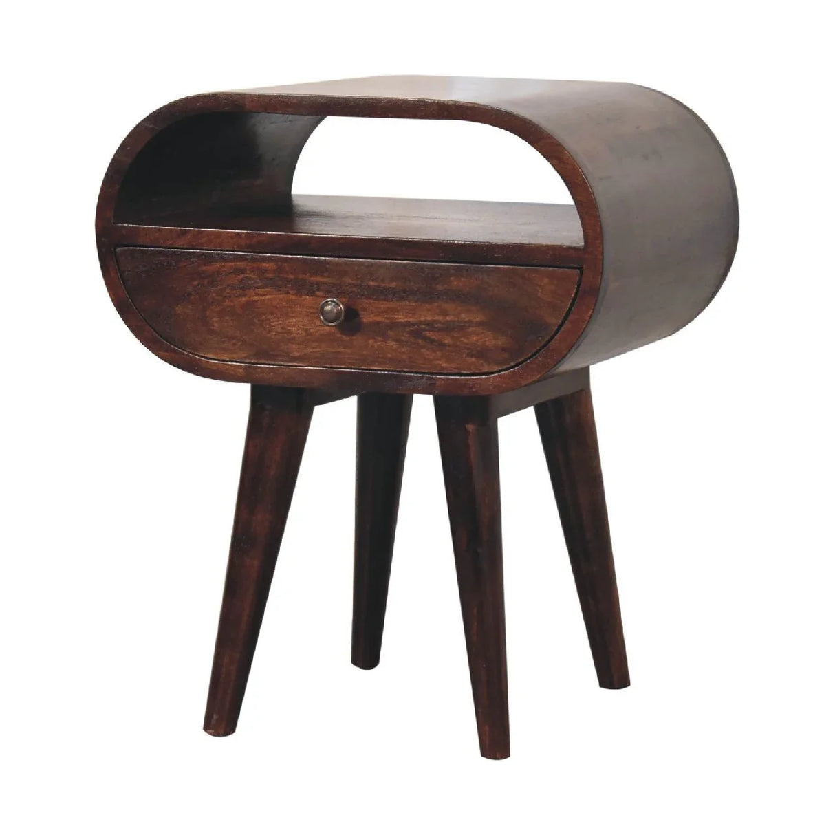 Wooden Circular Bedside Table With Open Slot - Walnut - Furniture Home Direct
