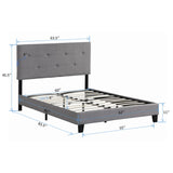 Queen Size Upholstered Platform Bed Frame With Button Tufted Linen Headboard, No Box Spring Needed, Wood Slat Support - Gray - Furniture Home Direct