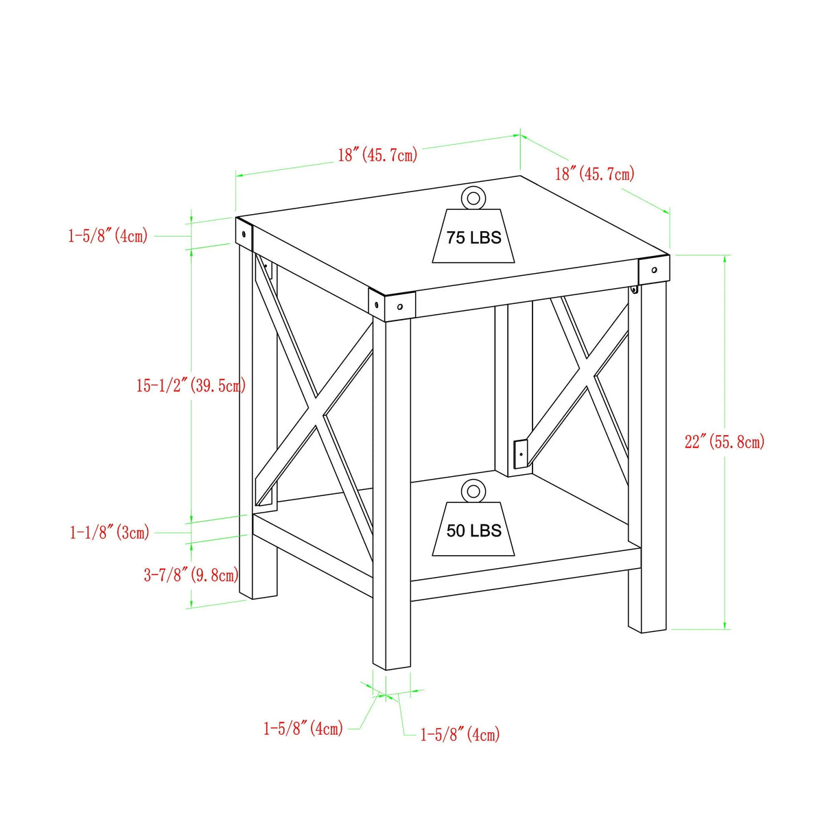 Rustic Industrial X 2 Tier Side Table - Gray Wash - Furniture Home Direct