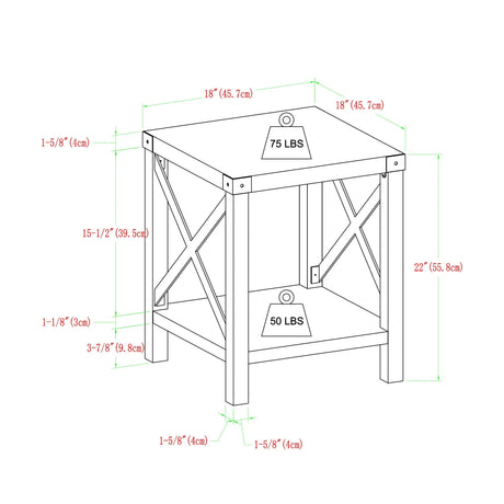 Rustic Industrial X 2 Tier Side Table - Gray Wash - Furniture Home Direct