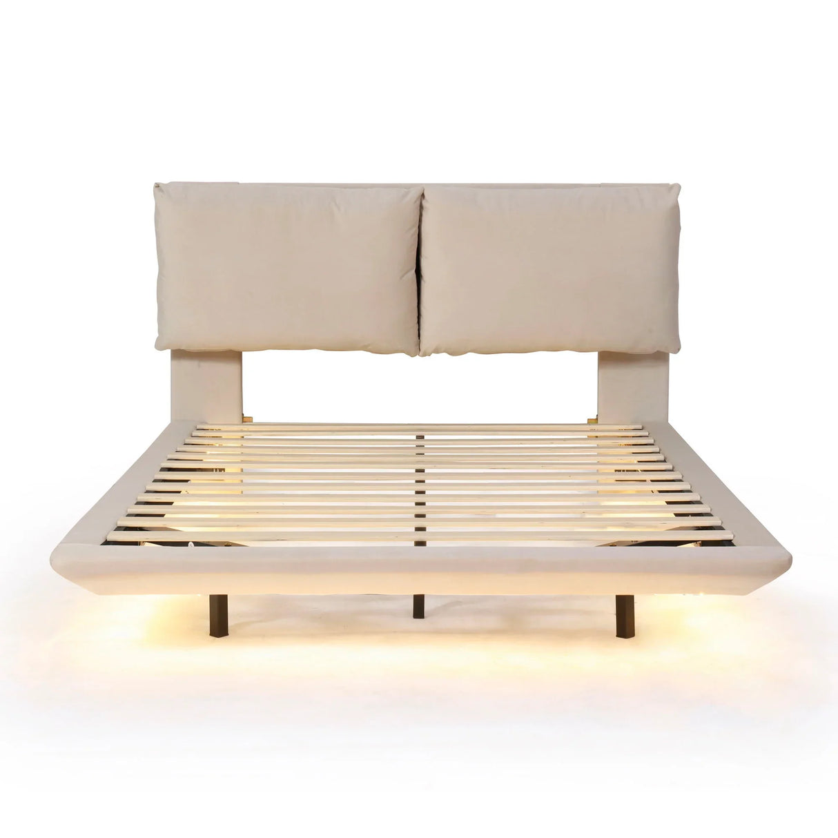 Upholstered Platform Bed With Sensor Light And 2 Large Backrests, With 2 Sets Of USB Port And Socket On Each Rear Bed Leg - Furniture Home Direct