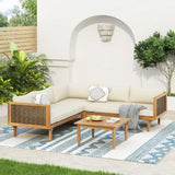 Premium Outdoor Sofa Set With Waterproof Cushions and Coffee Table - Brown Mix / Beige