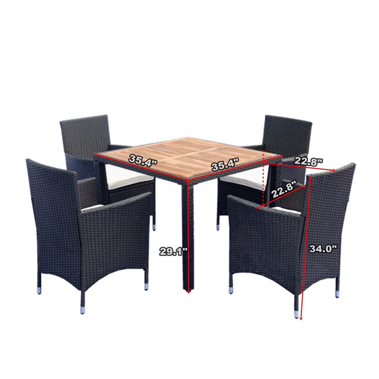 Outdoor Patio Wicker Dining Set With Acacia Wood Top - Furniture Home Direct
